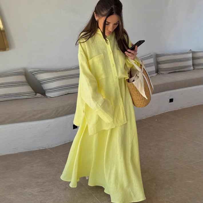 Women’s maxi dress with loose fit and casual shirt collar Ivyshape