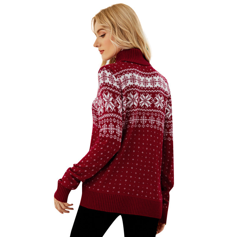 Ivyshape | Snowflake Fair Isle Turtleneck Sweater