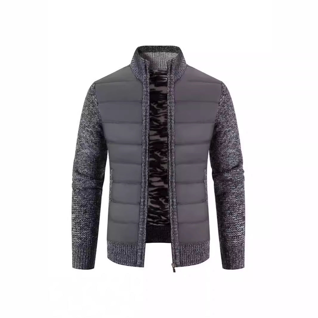 Men's hybrid jacket with high collar and fashionable knit details Ivyshape