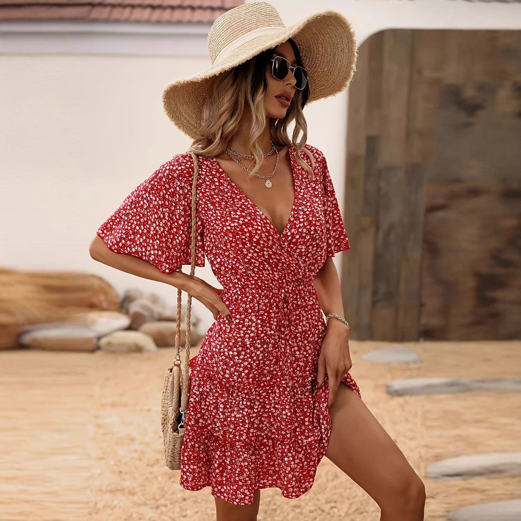 Women's Short Dress with Gathering and Wide Sleeves Ivyshape