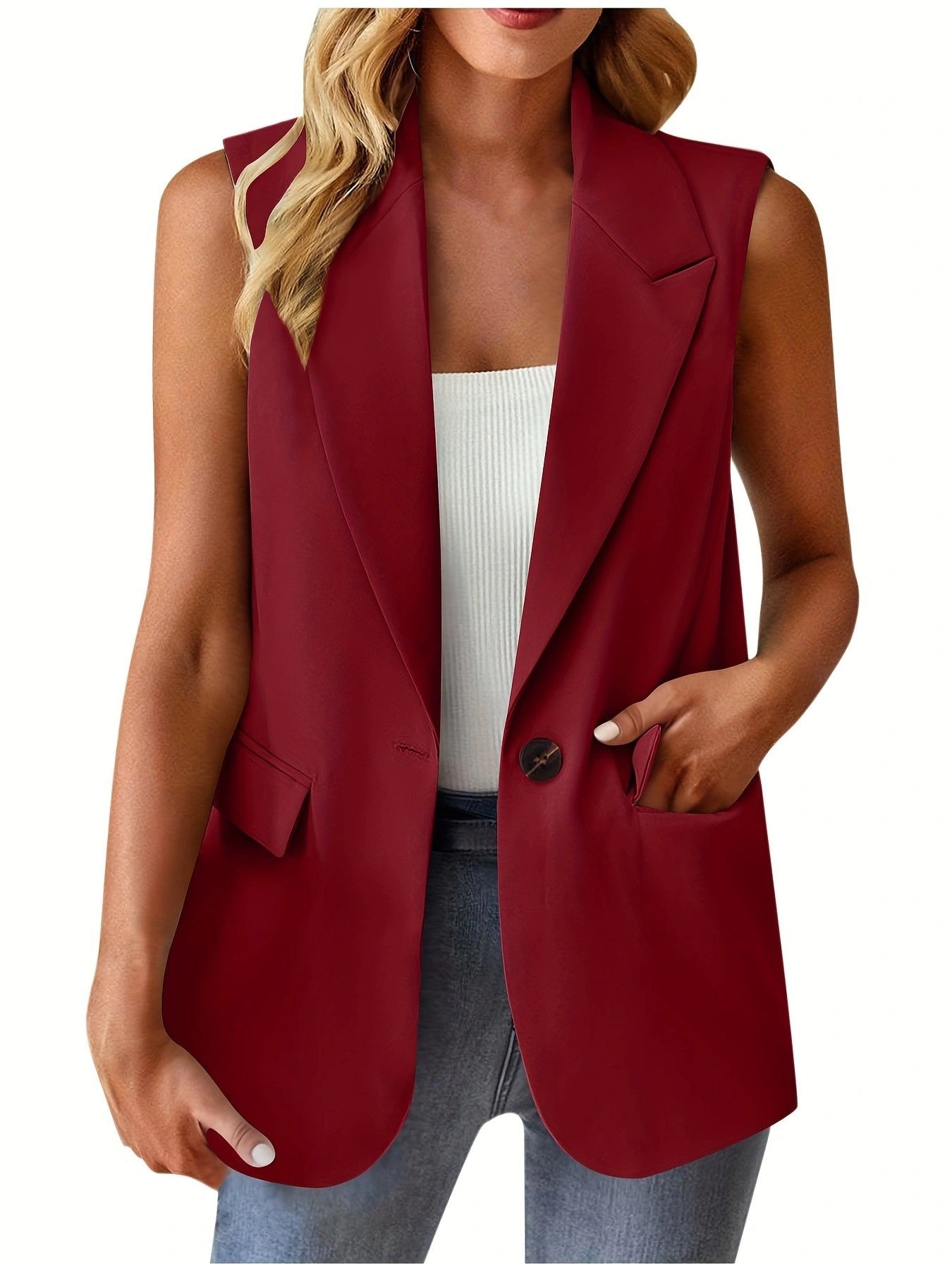 Women's stylish sleeveless blazer vest Ivyshape