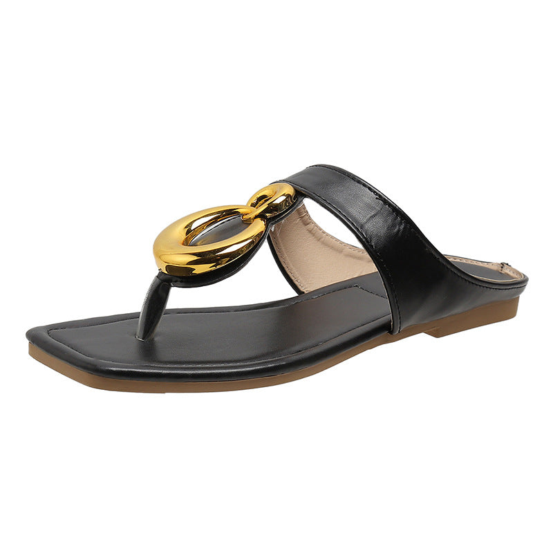 Ladies' thong sandals with exclusive metal accent and comfortable footbed Ivyshape
