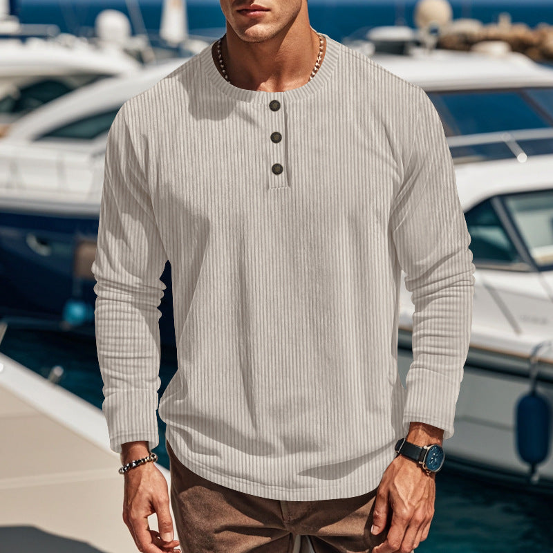 Men's Long Sleeve Henley Shirt with Textured Design and Button Details Ivyshape