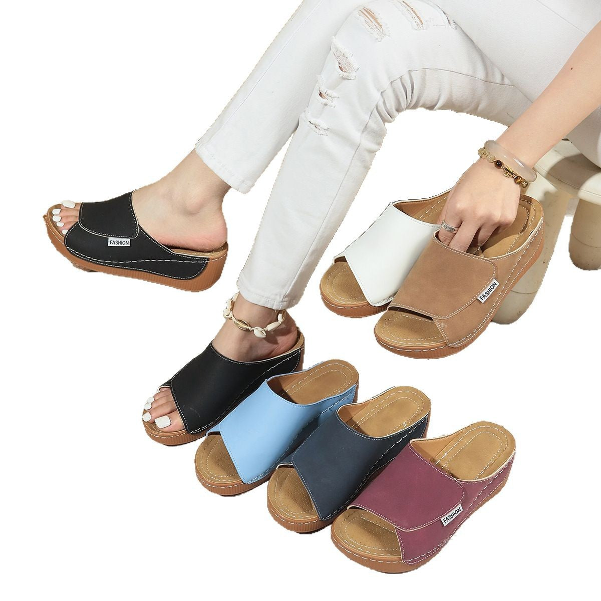 Ladies Comfortable Wedge Mules with Flexible Sole and Stylish Strap Ivyshape