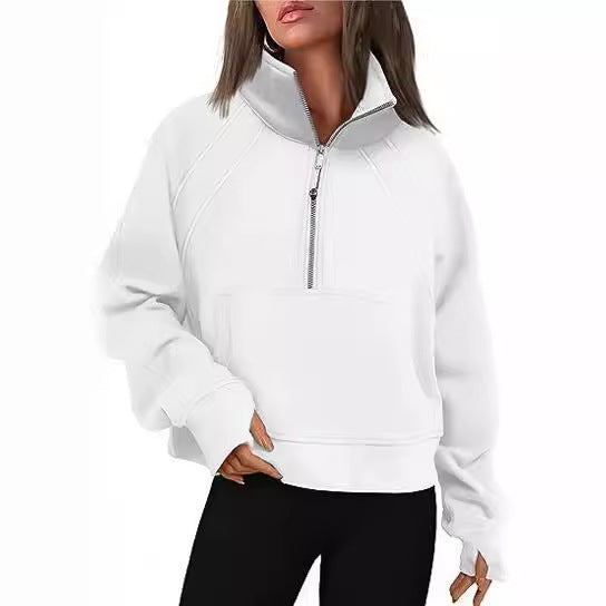 Women Sporty Sweater with High Collar and Zipper Ivyshape