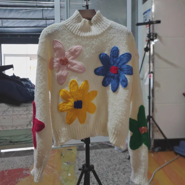 IvyShape | Vibrant Flower Embroidered Knit Pullover Sweater