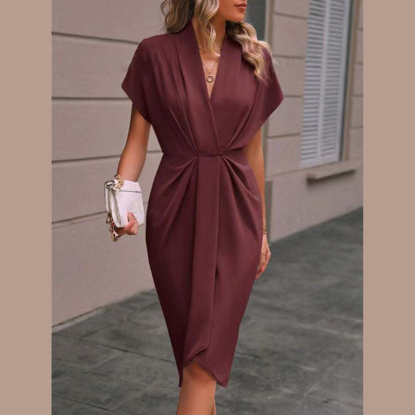 Women elegant wrap dress with special draping design Ivyshape