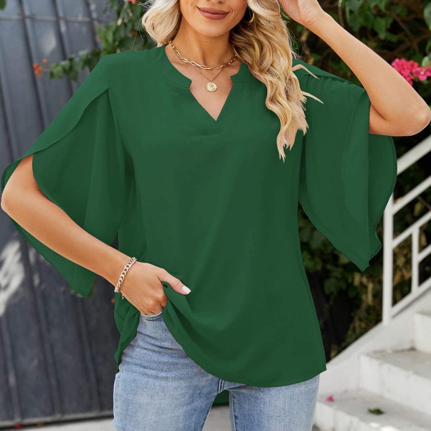 Women Summer V Neck Blouse Ivyshape