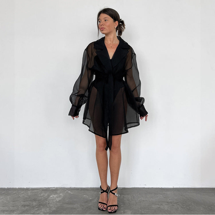 IvyShape | Sheer Long Sleeve Short Homewear Robe