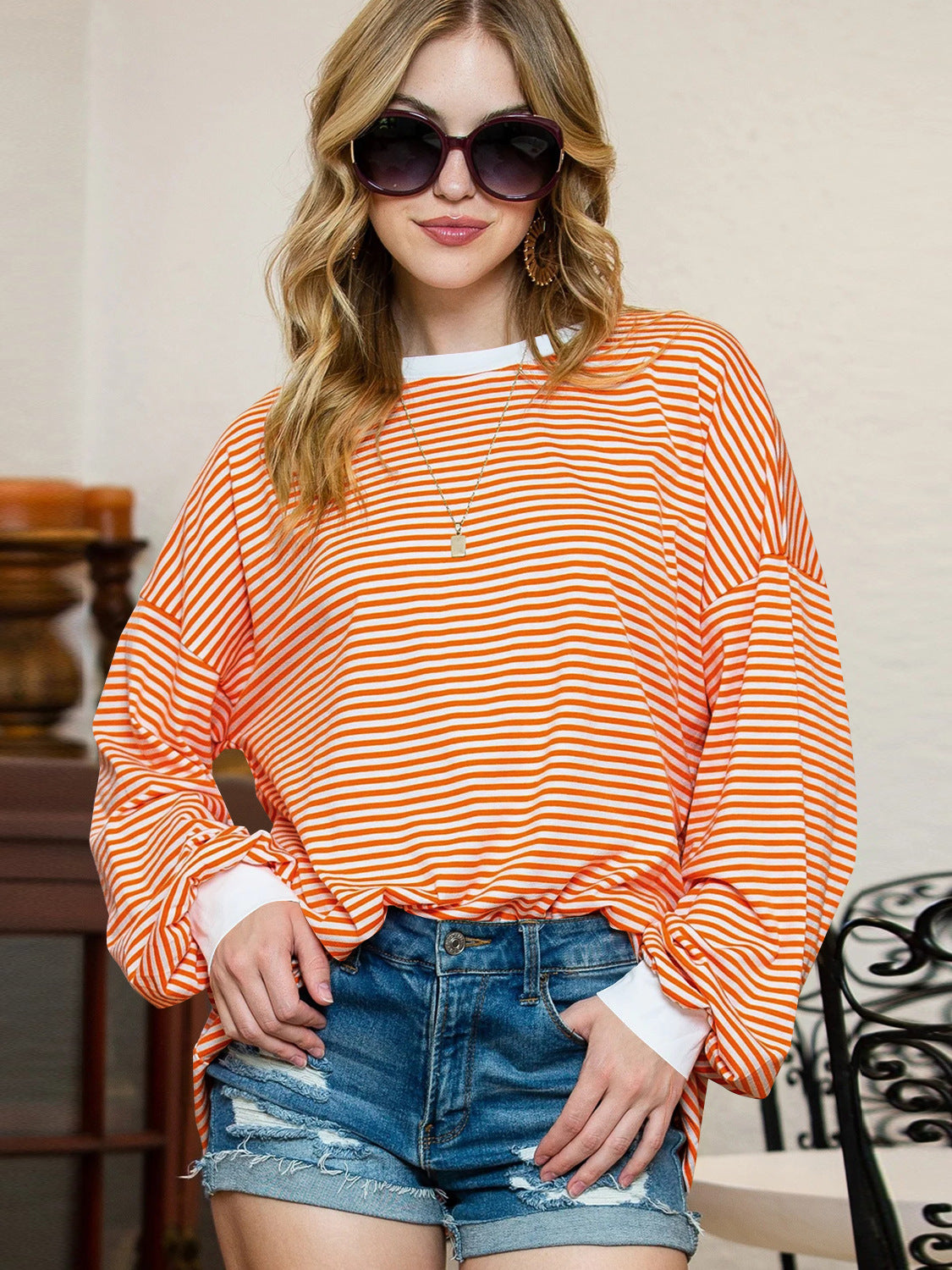 IvyShape | Striped long sleeve sweatshirt