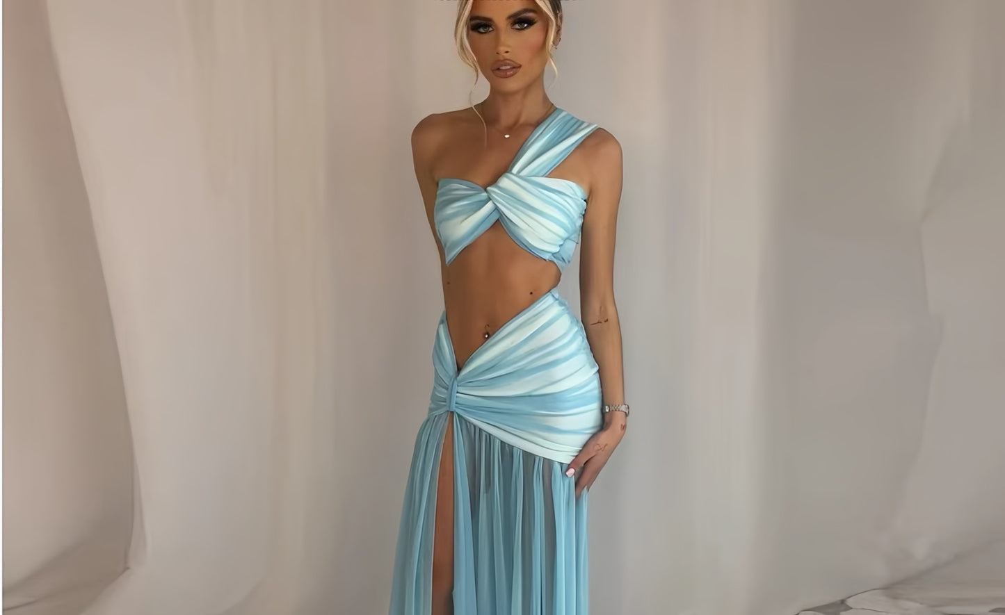 Women Exquisite Wrap Dress with Asymmetrical Cut and Deep Slit Ivyshape