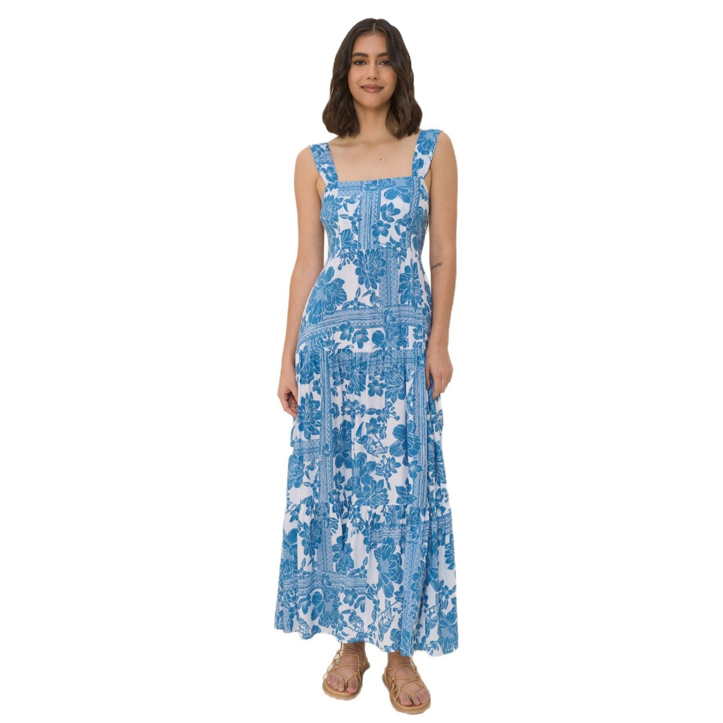 Ladies Maxi Dress with voluminous hem and trendy floral print Ivyshape