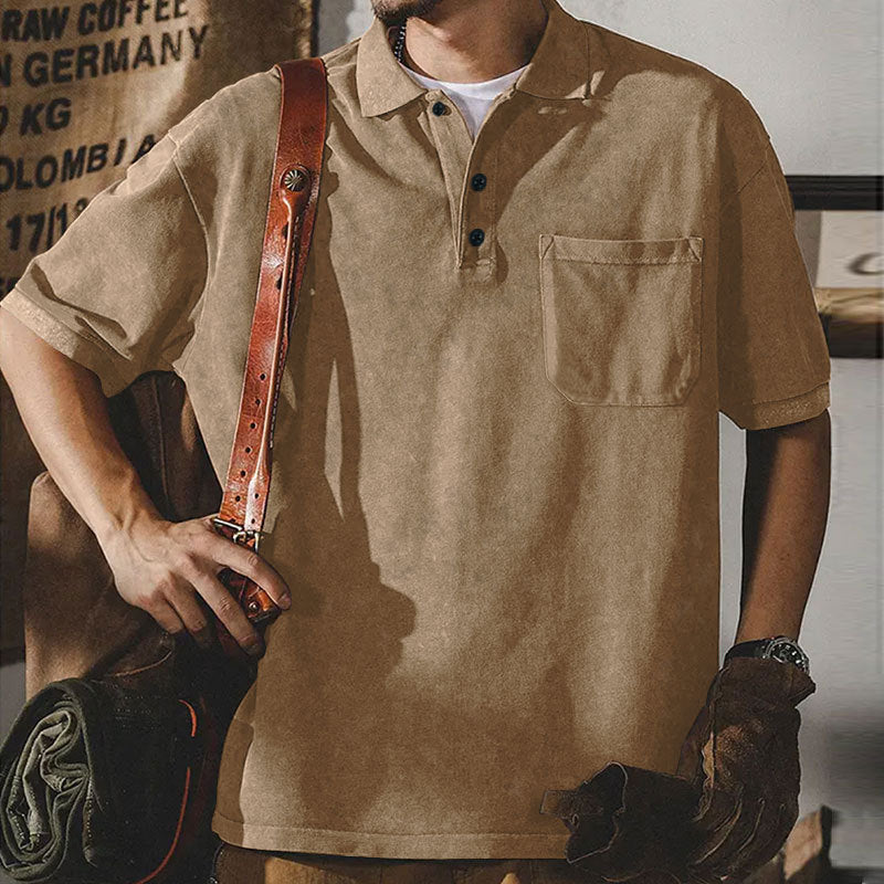 Men's Short Sleeve Polo Shirt with Practical Chest Pocket and Classic Collar Ivyshape