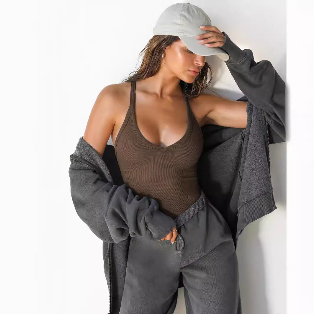 Women's Sport Bustier with Deep V-Neck from Ribbed Structure Ivyshape