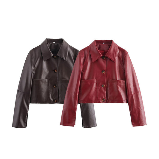 IvyShape | Solid Color Leather Jacket