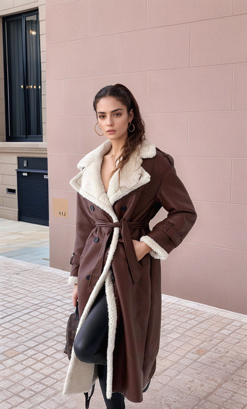 Women's elegant long coat with teddy lining Ivyshape