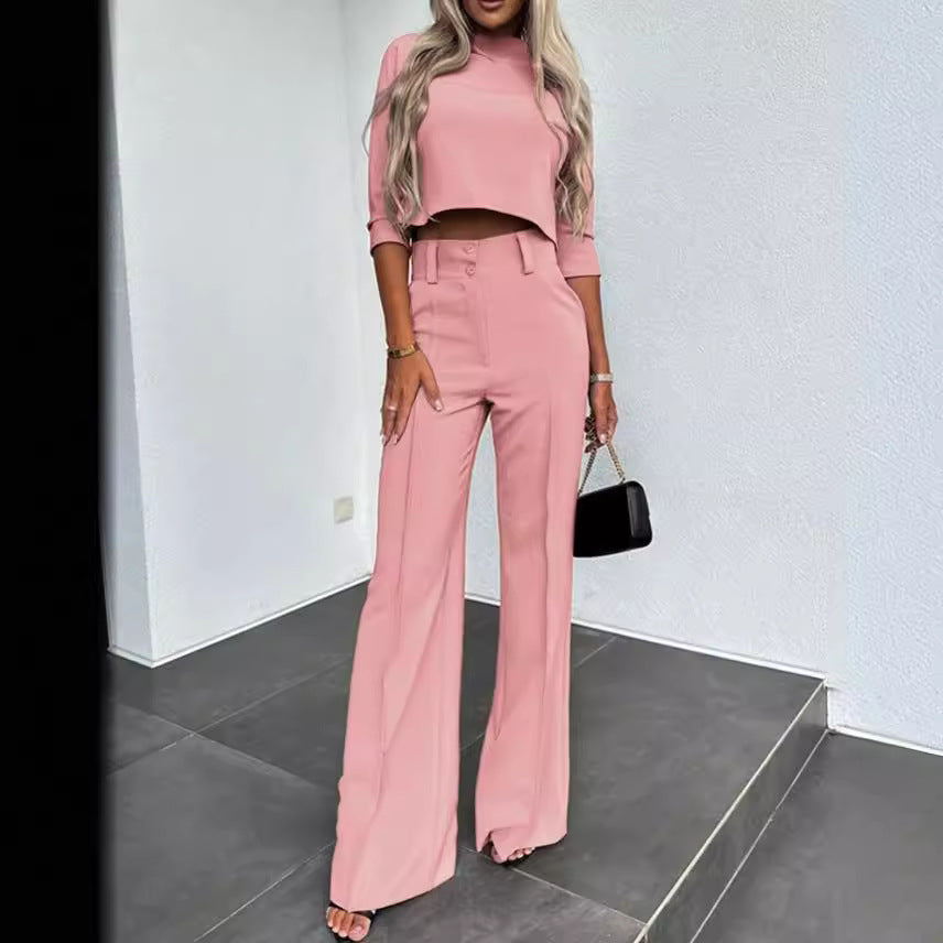 Women elegant set of cropped top and wide-cut trousers Ivyshape