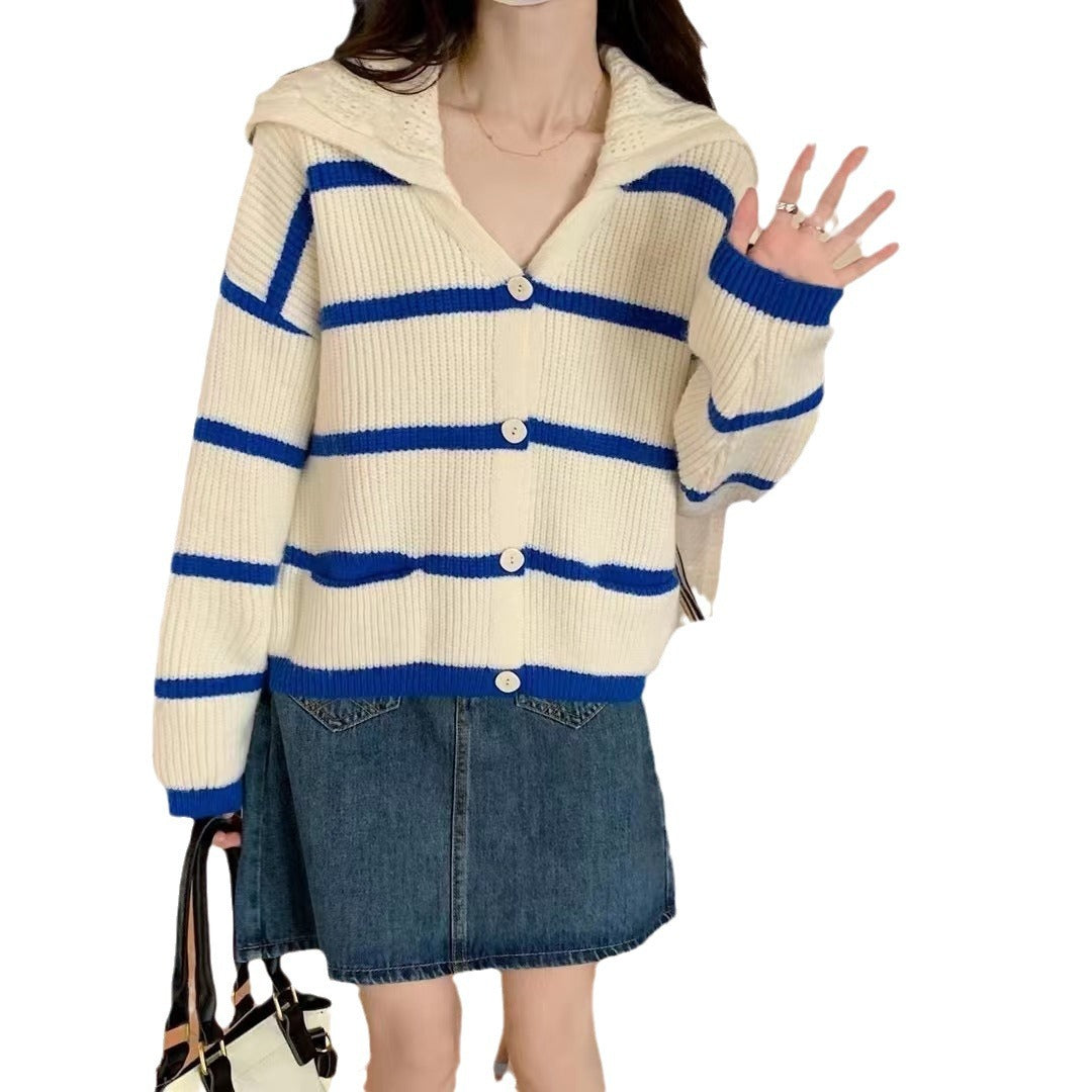 Ivyshape | Striped Cardigan Women'sRetro Lazy Sweater Coat