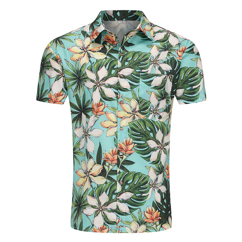 Men's Short Sleeve Shirt with Tropical Pattern and High-Quality Fabric Ivyshape