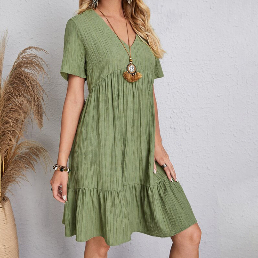 IvyShape | Flowing Waist-Tied Casual Short Dress