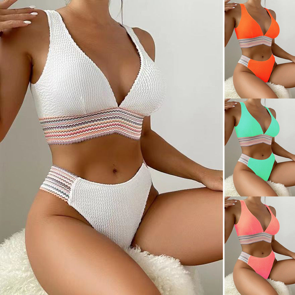 Women's Swimwear Set with sophisticated wave pattern and high-cut design Ivyshape