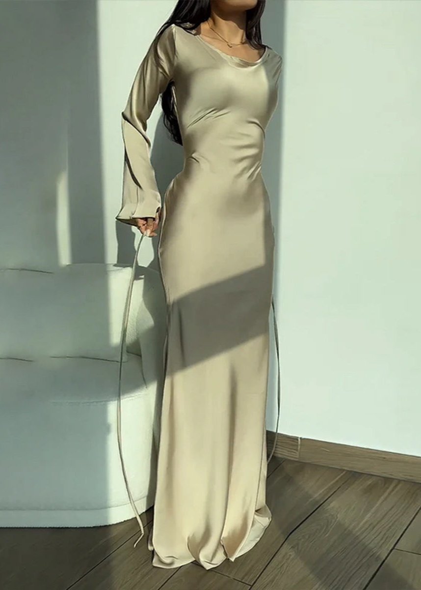 Ivyshape | Satin Long Sleeve Maxi Dress