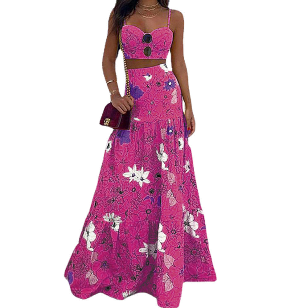 Ladies maxi dress with floral two-piece and tailored silhouette Ivyshape