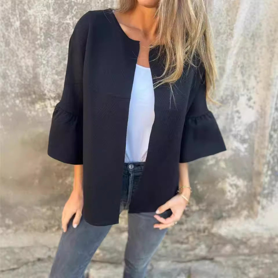 Ladies' trendy cardigan with eye-catching bell sleeves and loose fit Ivyshape