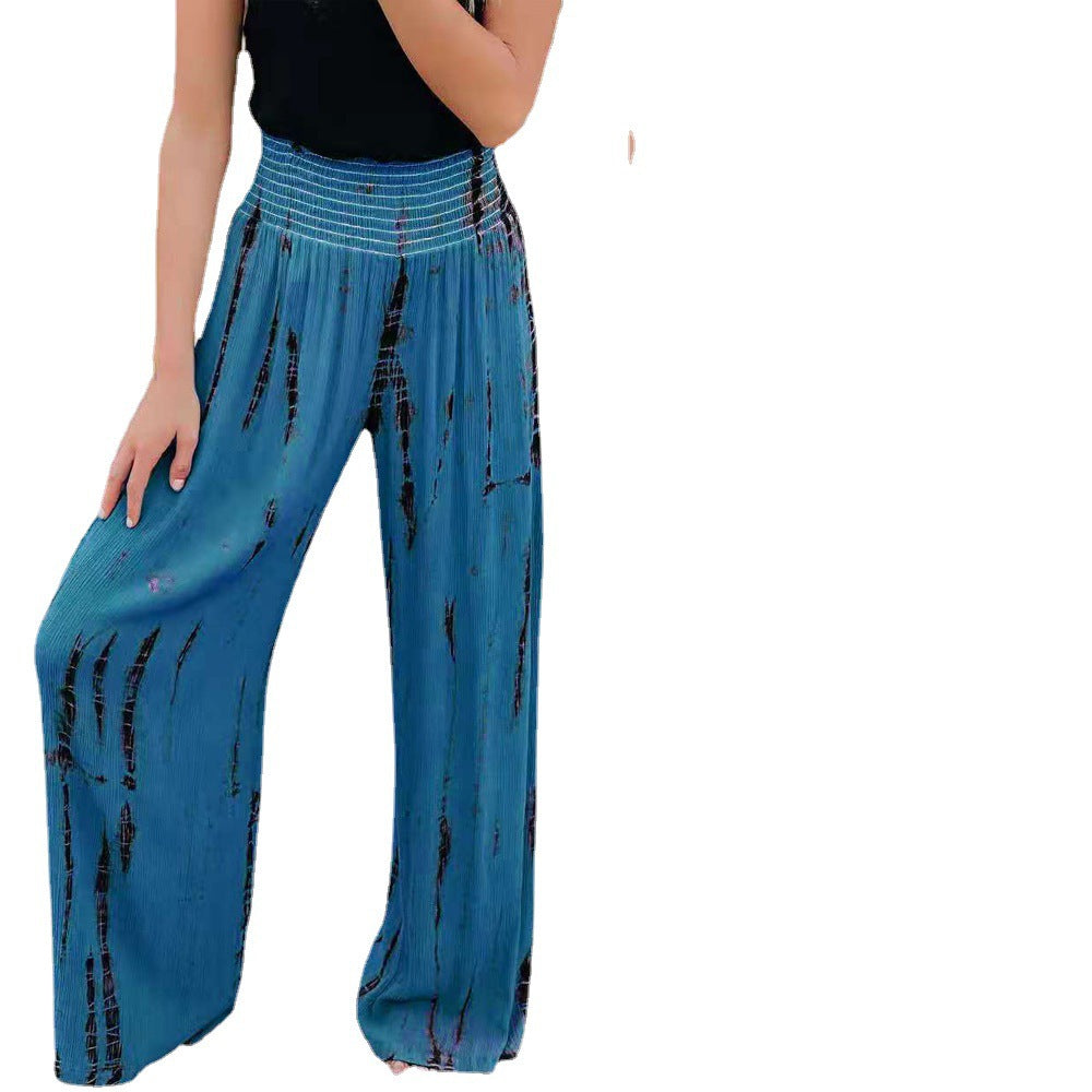 Women's wide pleated trousers with elastic waistband and fashionable design Ivyshape