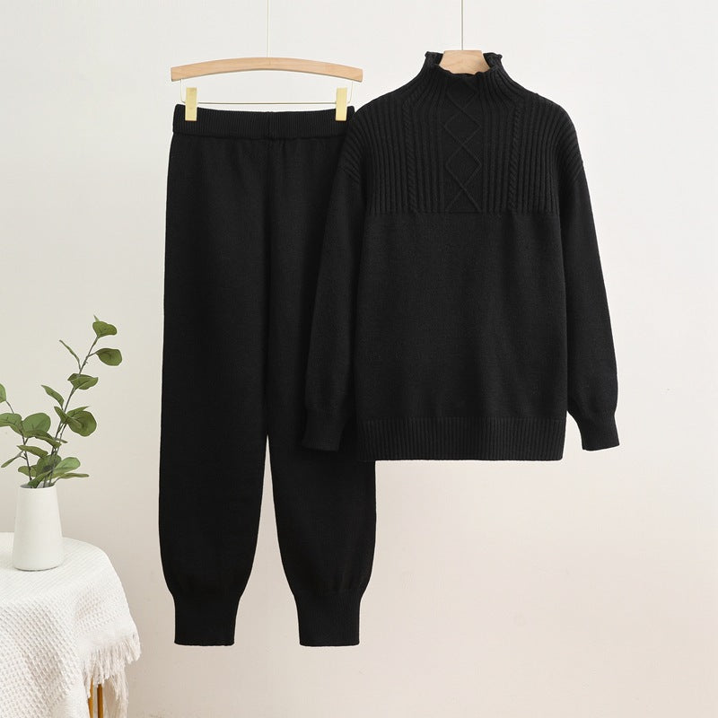 IvyShape | High collar sweater with slim pants set