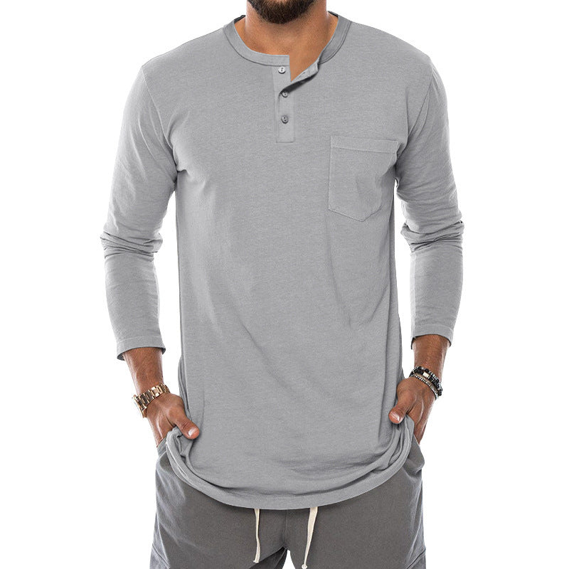 Men's Long Sleeve Henley Shirt with Stylish Button Closure and Practical Chest Pocket Ivyshape