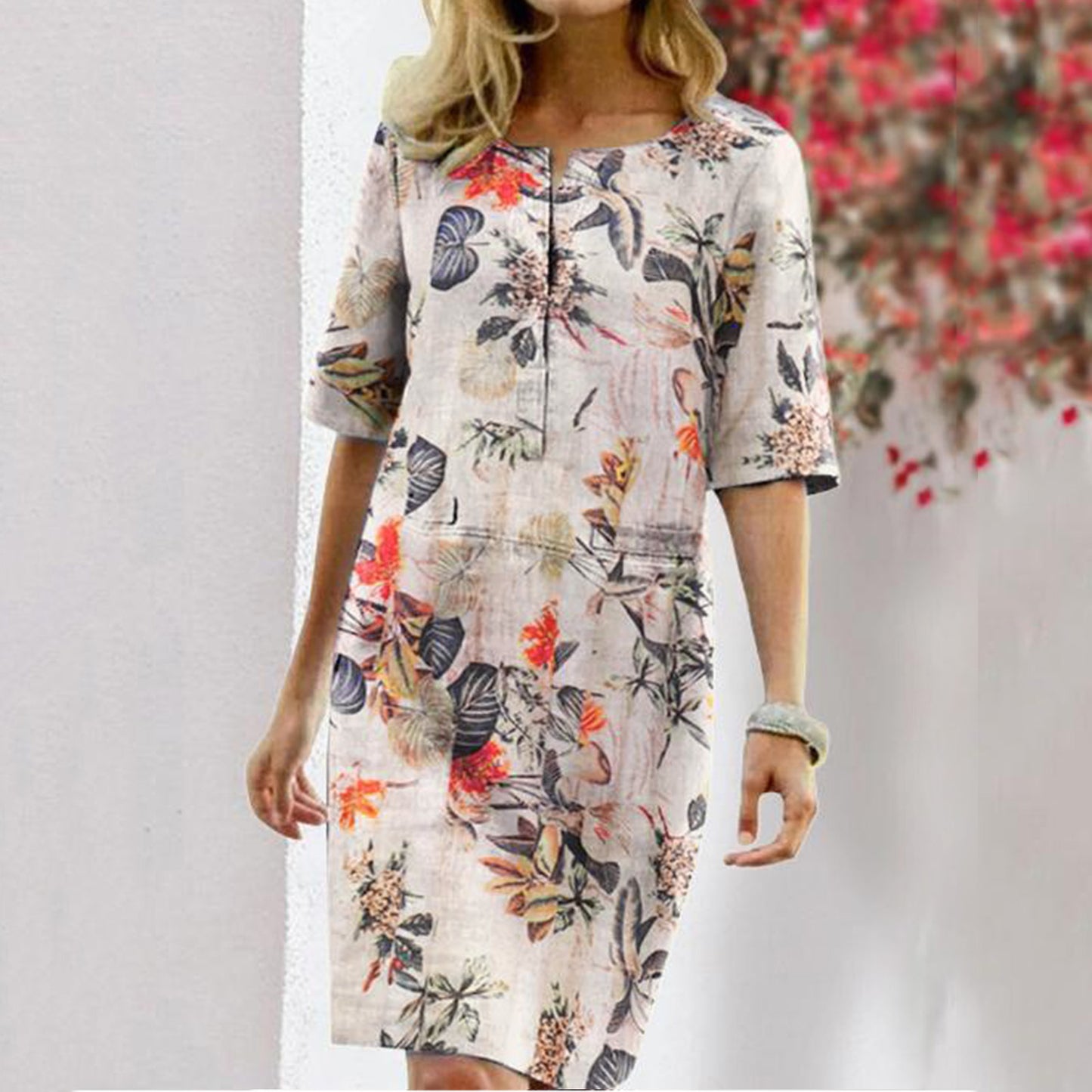Women's Tropical Print Shift Dress Ivyshape