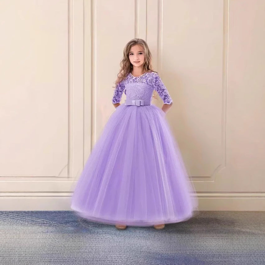 Women’s festive tulle dress with lace top and waist belt Ivyshape