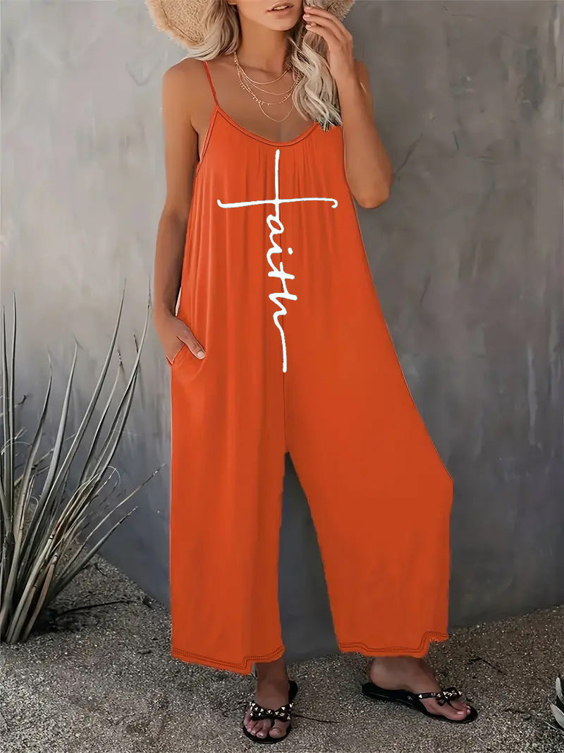 IvyShape | Casual Printed Insert Pocket Strap Jumpsuit