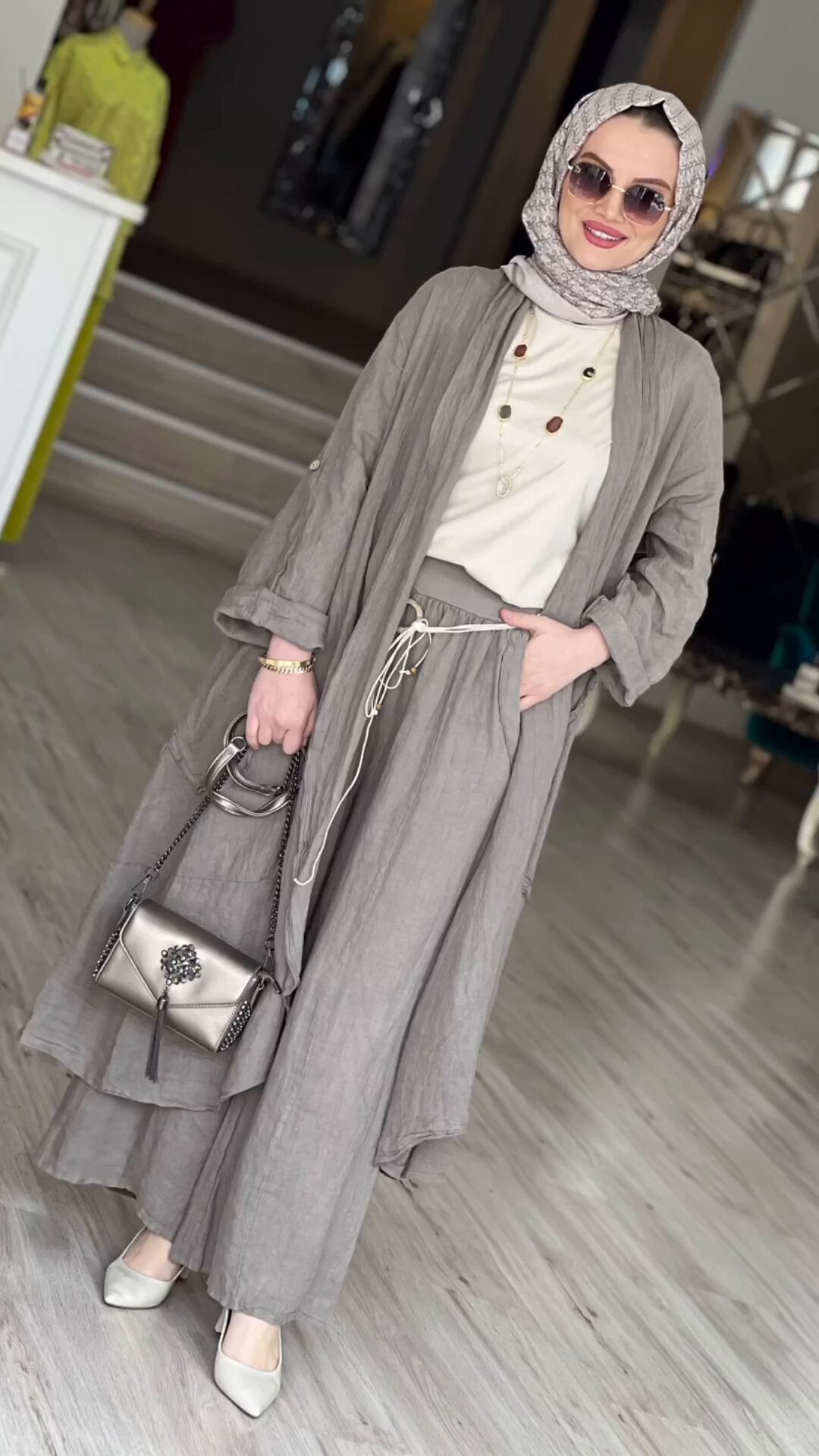 IvyShape | Loose Long Cardigan Casual Wide Leg Pants Two-Piece Set