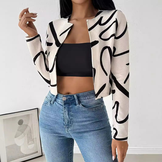Women elegant short jacket with unique graphic pattern Ivyshape