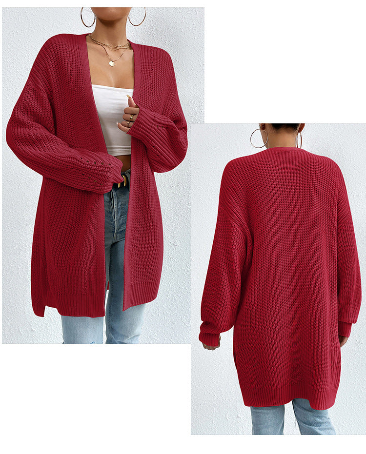 IvyShape | Casual V-Neck Solid Color Knitted Coat