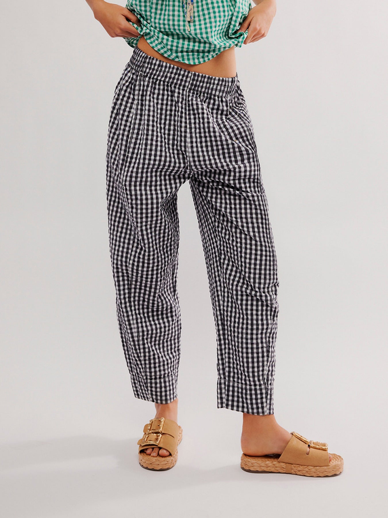 IvyShape | Plaid Cotton Woven Casual College Style Bubble Pants