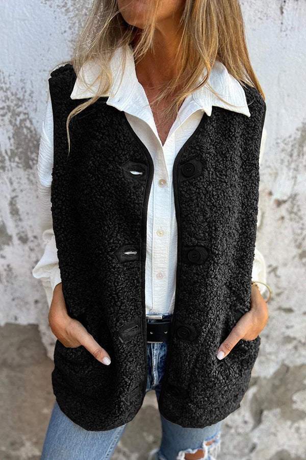 Ivyshape | Cozy Lamb Velvet Button Vest Jacket