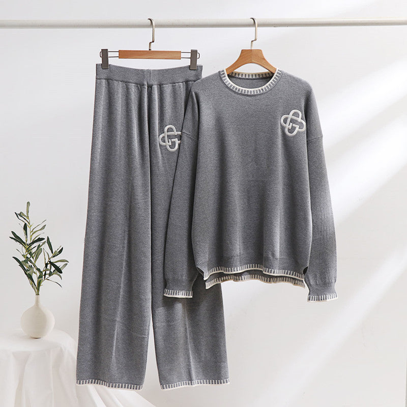 IvyShape | Sweater sweatshirt and high-waist wide pants set