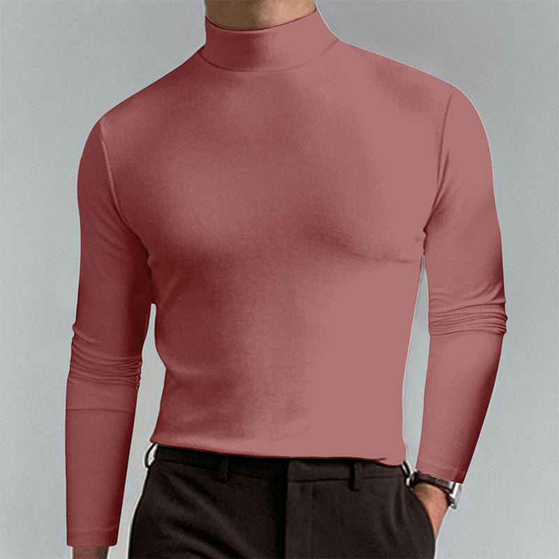 Men's Elegant Long Sleeve T-Shirt with High Collar Ivyshape
