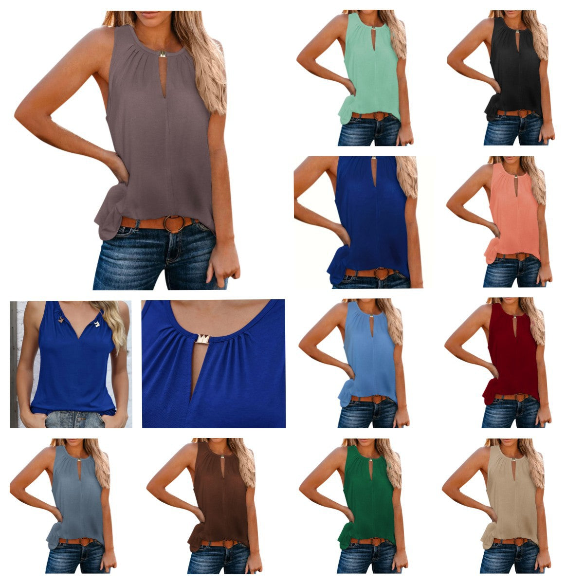 Women Elegant sleeveless top with decorative neckline and pleats Ivyshape