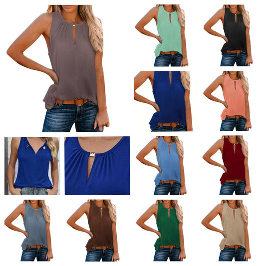 Women Elegant sleeveless top with decorative neckline and pleats Ivyshape