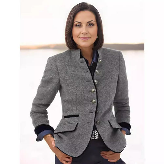 Women's elegant blazer with fashionable cut and detailed button placket Ivyshape
