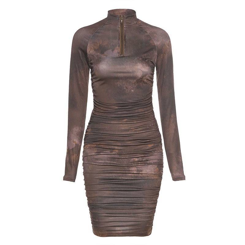 Women Figure-hugging Longsleeve Dress with Zipper Ivyshape