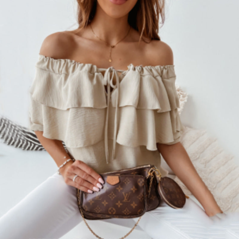 IvyShape | Casual Loose Ruffled Short Sleeve Top