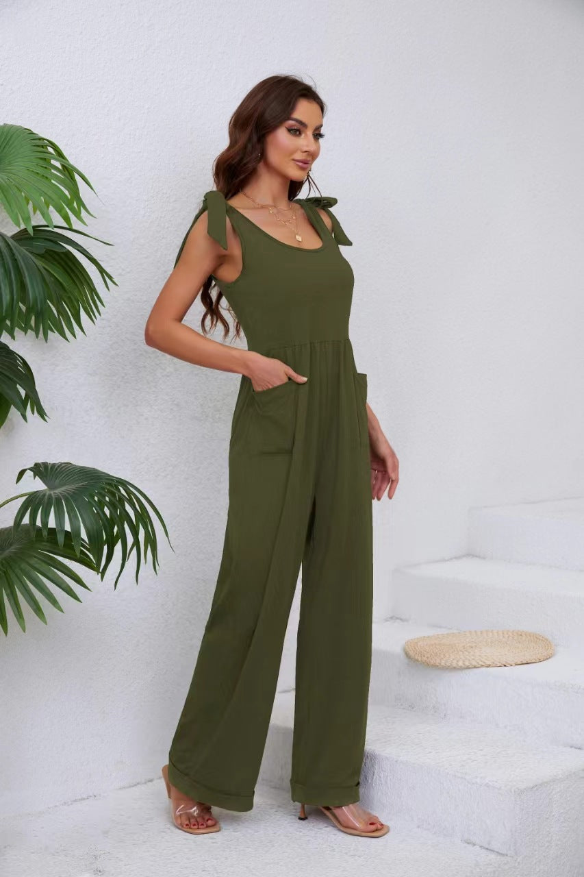 Ladies Elegant Jumpsuit with Adjustable Straps and Wide Leg Ivyshape