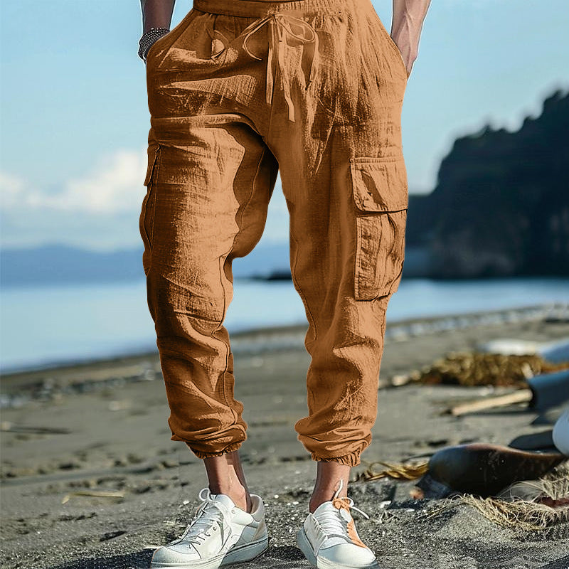 Men's cargo pants with multiple practical side pockets and elastic waistband Ivyshape