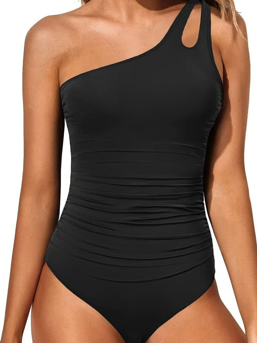 Women asymmetrical swimsuit with fashionable animal print Ivyshape