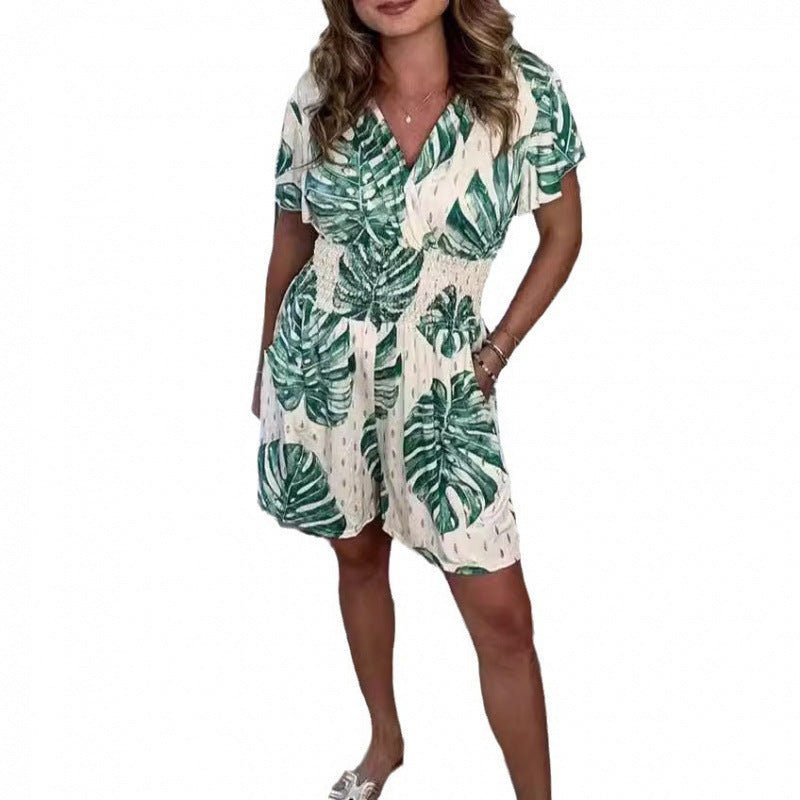 Ladies Tropical Print Wrap Jumpsuit Ivyshape